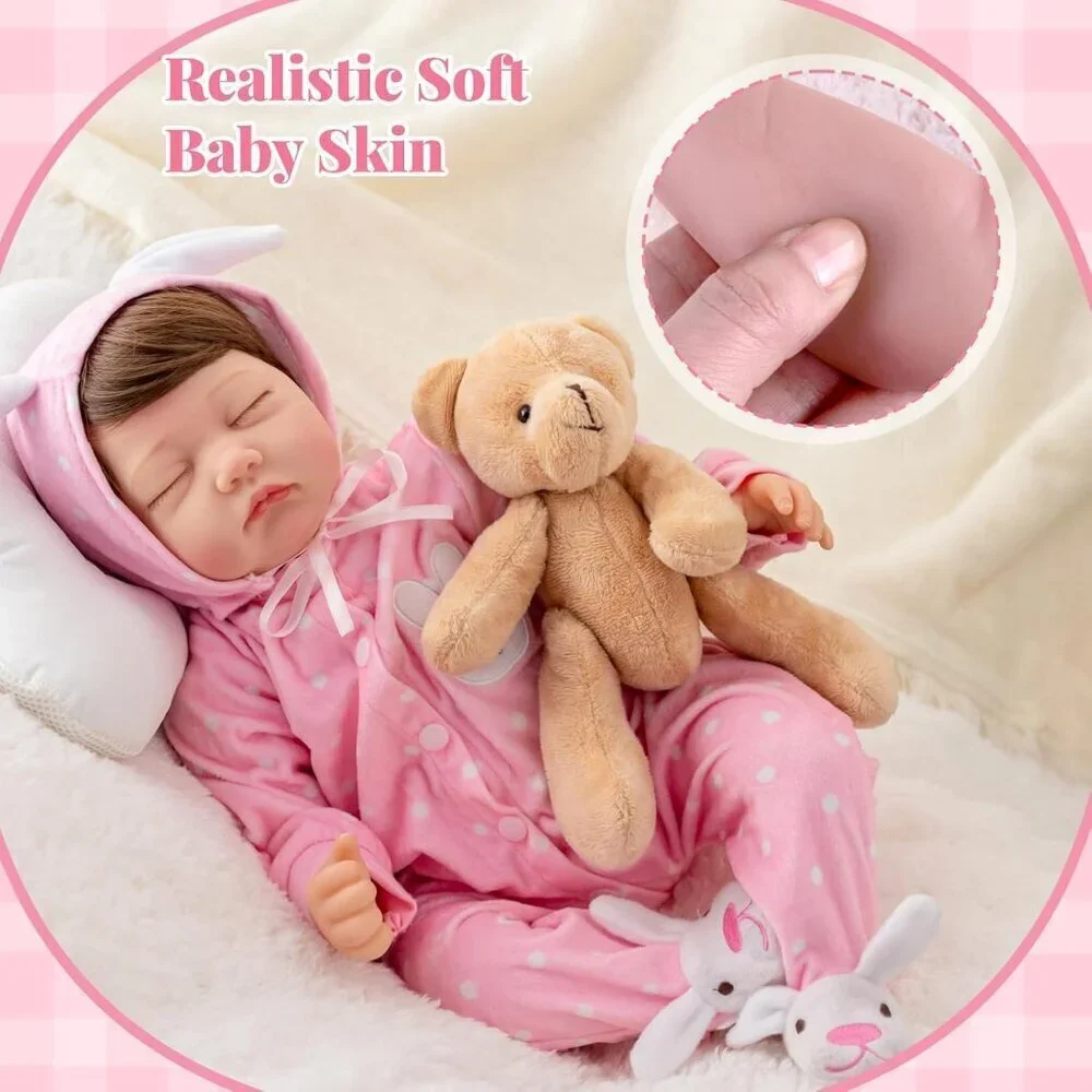 22inch Soft Cloth Body Newborn Baby Dolls Poseable Limbs Sleeping Doll Girl